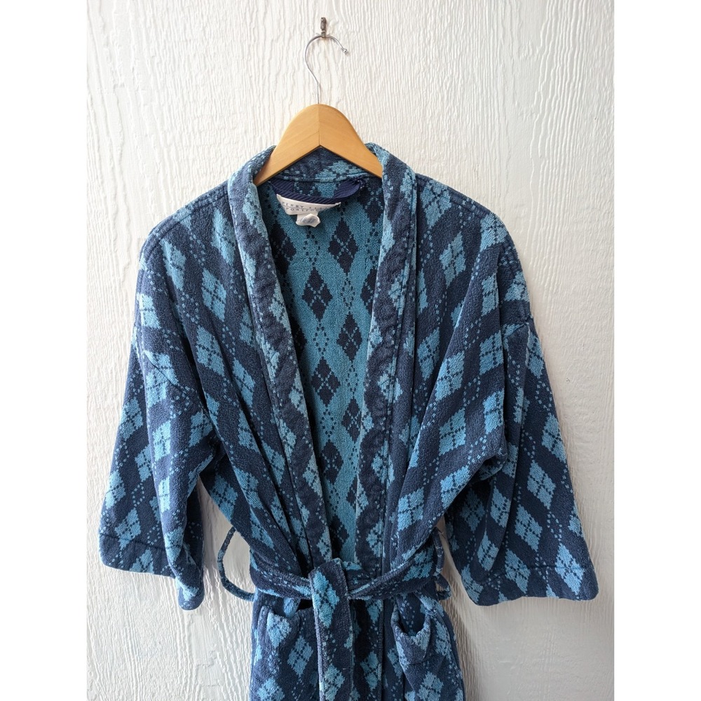 Vintage Perry Ellis Portfolio Diamond Print Thick Terry Cotton Robe One Size